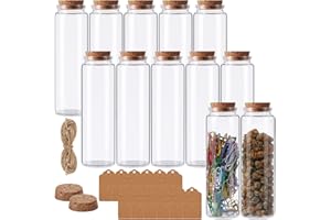 Miukada Small Glass Jars with Cork Lids 150 ml, 5 oz Glass Vials with Corks 12Pack, Potion Bottles, Sand Jars, Spell Jars, Seashell Jars, Small Glass Bottles for Crafts, Decoration, Party Favors