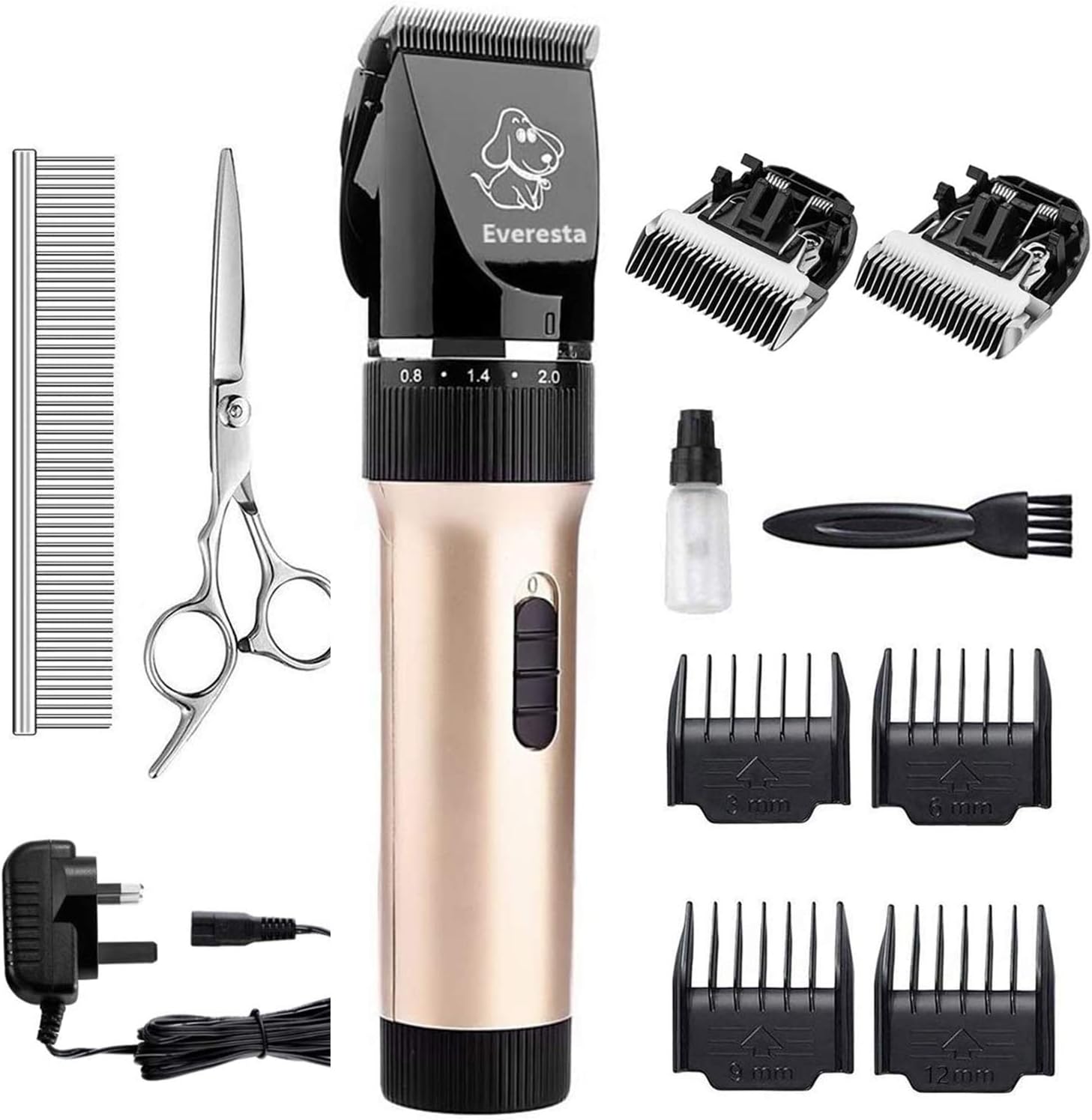 Everesta Dog clippers, Low Noise Rechargeable Cordless Pet Dogs and Cats Electric Grooming Clippers Kit with Shears and Comb(2 Blade) (Red)