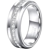 TRUMIUM 6mm 8mm Mens Tungsten Wedding Bands with Cubic Zirconia Eternity Ring CZ Inlaid Black Silver Plated 24K Gold Plated Tungsten Carbied Rings High Polish Size 7-13
