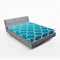 Ambesonne Aqua Ombre Fitted Sheet, Fish Scale