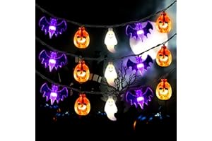 Mosoan Halloween Lights, 20Ft 30 LED Pumpkin Ghost Bat String Lights Battery Operated with Timer, 8 Light Modes Halloween Fairy Lights for Indoor Outdoor Party Home Yard Window Decor