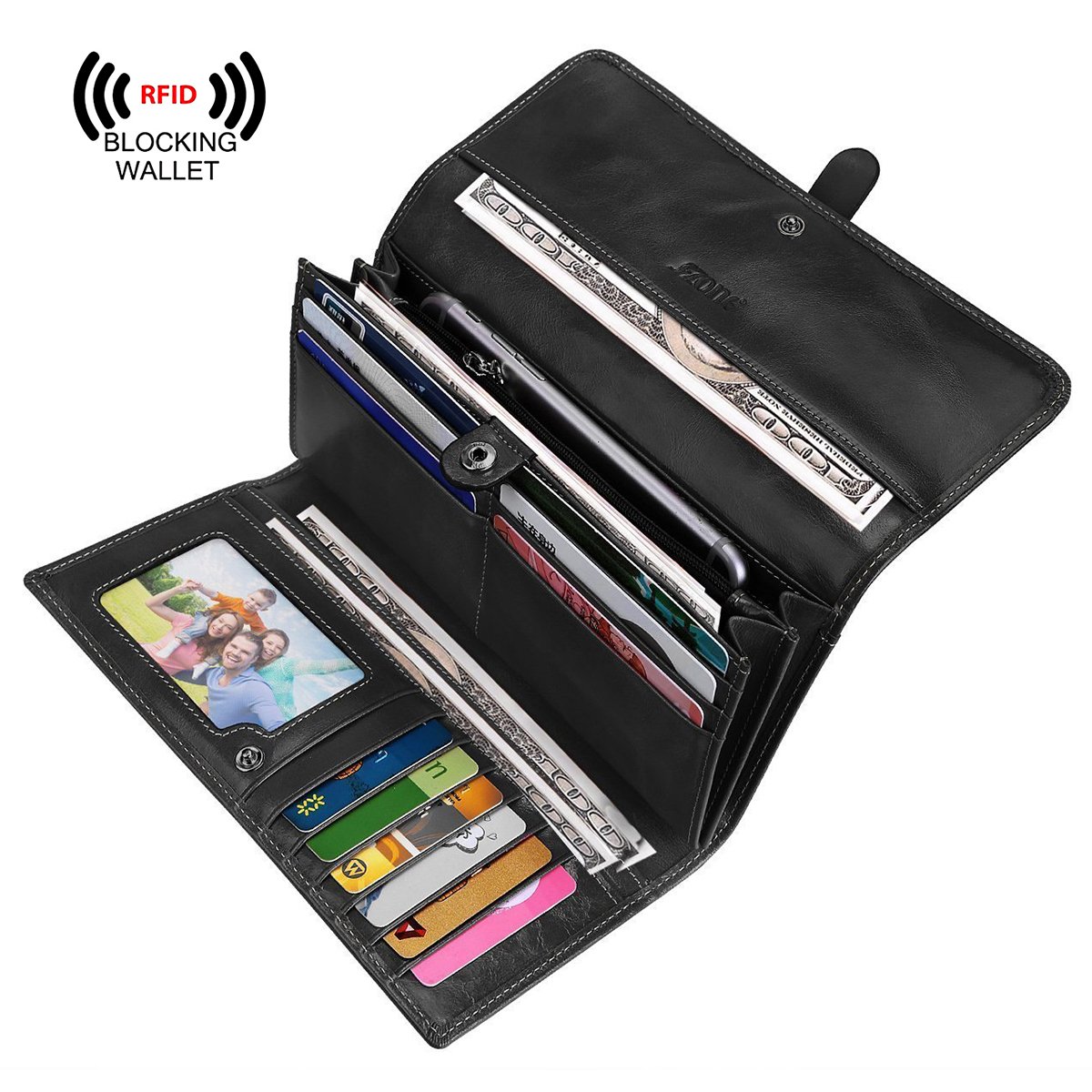 thumbnail image 2 of StarHide Women’s RFID Blocking Real Leather Long Clutch Wallet – Black (Handmade, Gift Boxed) 2 of 5