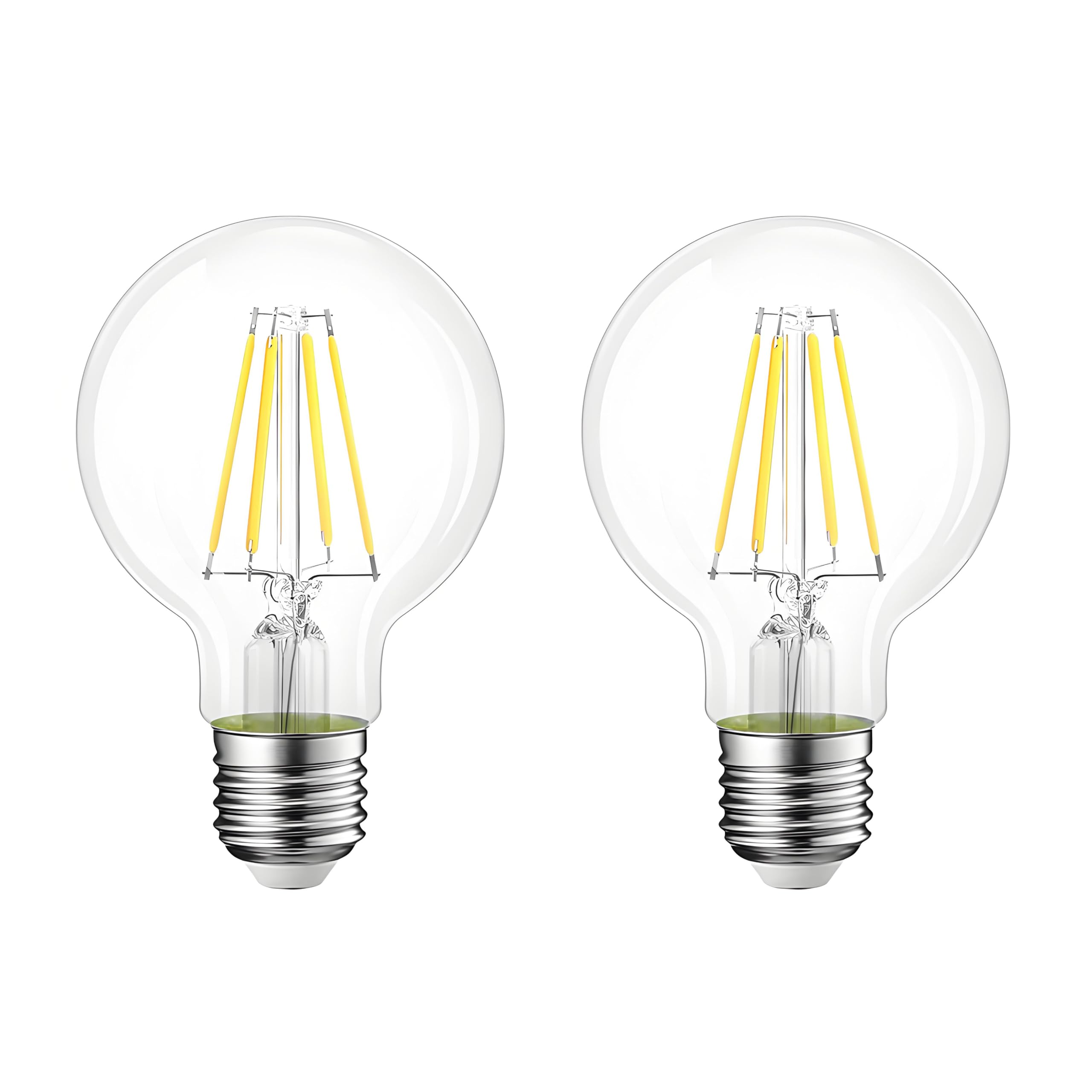 HUAMu LED E27 Edison Screw Globe G80 Bulb 4W, Equivalent 40W, Clear Filament Glass, 6500K Cool White, 400 Lumen, 360° Beam Angle, Not Dimmable, Pack of 2