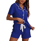 ZMJ Pajamas for Women Set 2 Piece Pj Short Sets Bride Sleepwear Button Up Royal Blue XXL