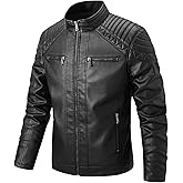 LEDUNTINO Men's Leather Jacket, Stand Collar PU Faux Leather, Zip-Up Motorcycle Bomber Jacket, Slim Fit Biker Coat