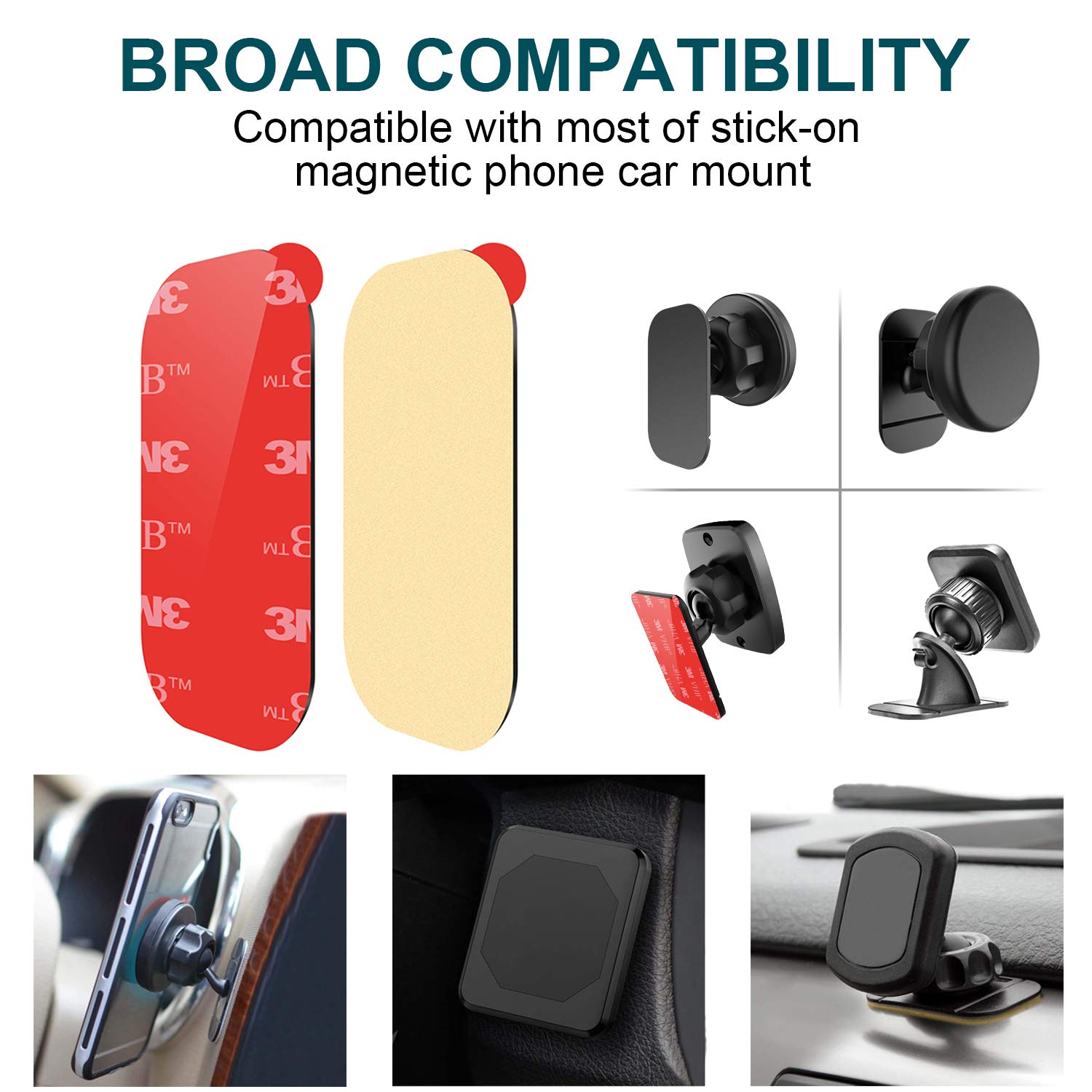 APPS2Car 3M Vhb Sticky Adhesive Pads Replacement Mounting Tape 4 Pcs, Dashboard Sticker Pads for Magnetic Phone Car Mount,Car Mount Adhesive,Double Sided 3M Adhesive Pads,Car Mount Sticker Tapes