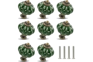 Zernmiarder Dark Green Ceramic Knobs 12 Pack - Pumpkin Cabinet Knobs Retro Dresser Knobs - Vintage Drawer Pulls with Screws for Closet Drawer Cupboard Cabinet and DIY Home Project