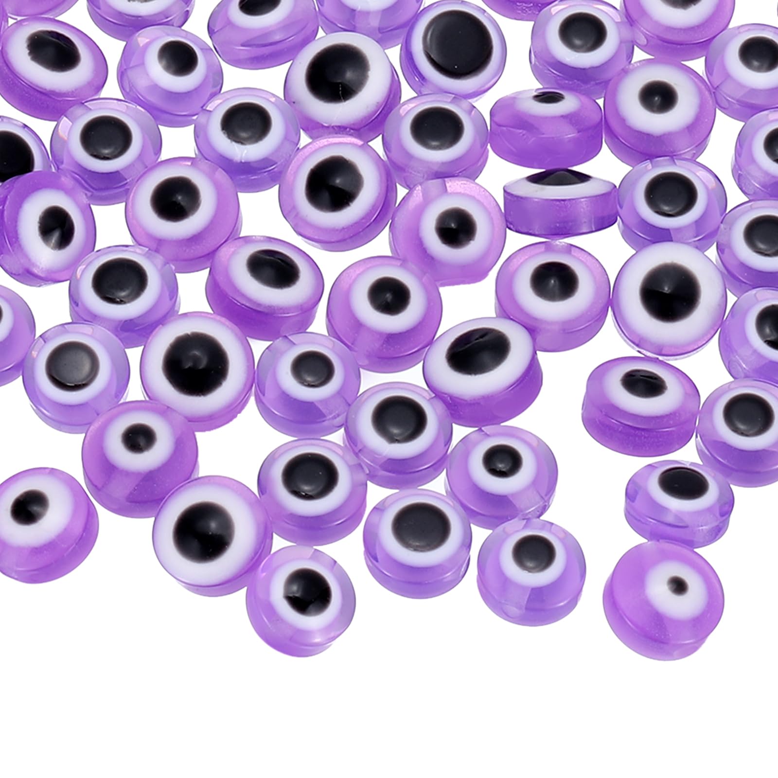 PATIKIL Evil Eye Beads, 110 Pcs 6mm Flat Round Evil Eye Charm for DIY Bracelet Earring Necklace Jewelry Craft Making, Light Purple