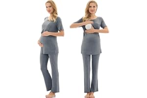 Bearsland Women's Maternity Pregnancy Sleepwear Set Nursing Breastfeeding Pajamas