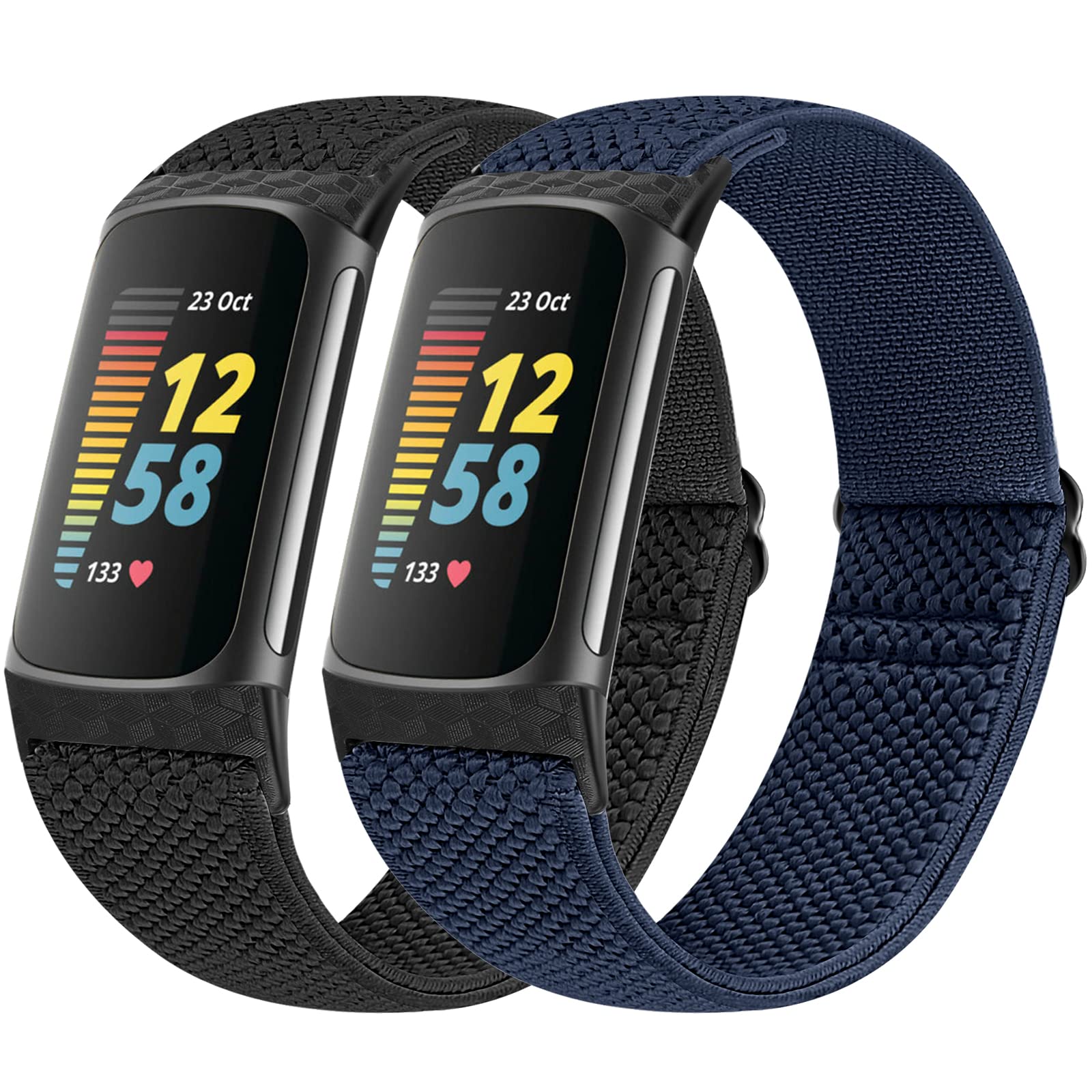 Vodtian Elastic Straps Only Compatible with Fitbit Charge 6/ Charge 5 Strap, 2 Pack Stretchy Adjustable Nylon Loop Braided Replacement Sport Wristband for Charge 5/Charge 6 Activity Tracker Women Men โ image 1