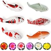 JINYEAH 6PCS Ceramic Floating Koi Fish 6PCS Floating Foam Lotus Flower Koi Pond Accessories Pond Decor Floating Aquarium Decor Birdbath Decor 【Complete Collection】