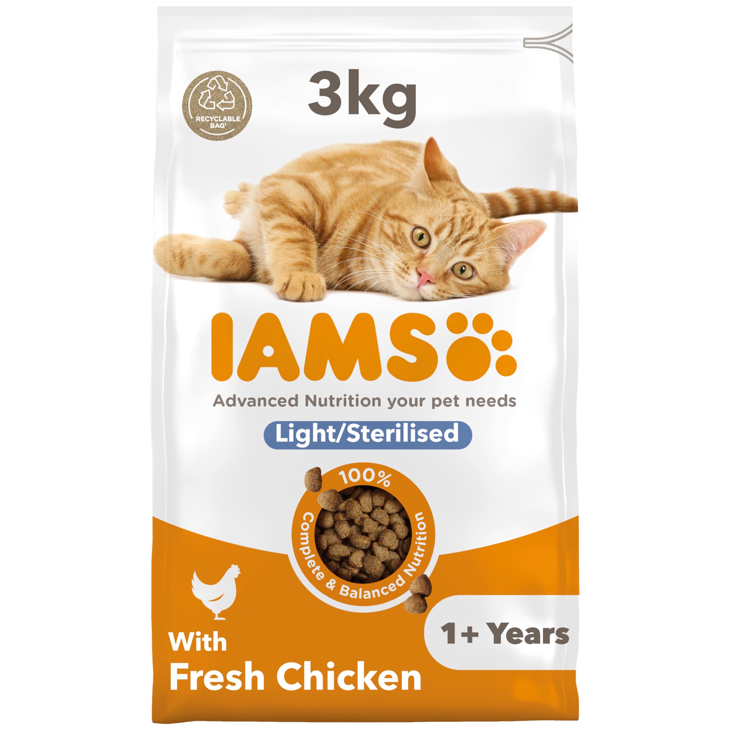 IAMS Light in Fat Dry Cat Food Chicken 3kg