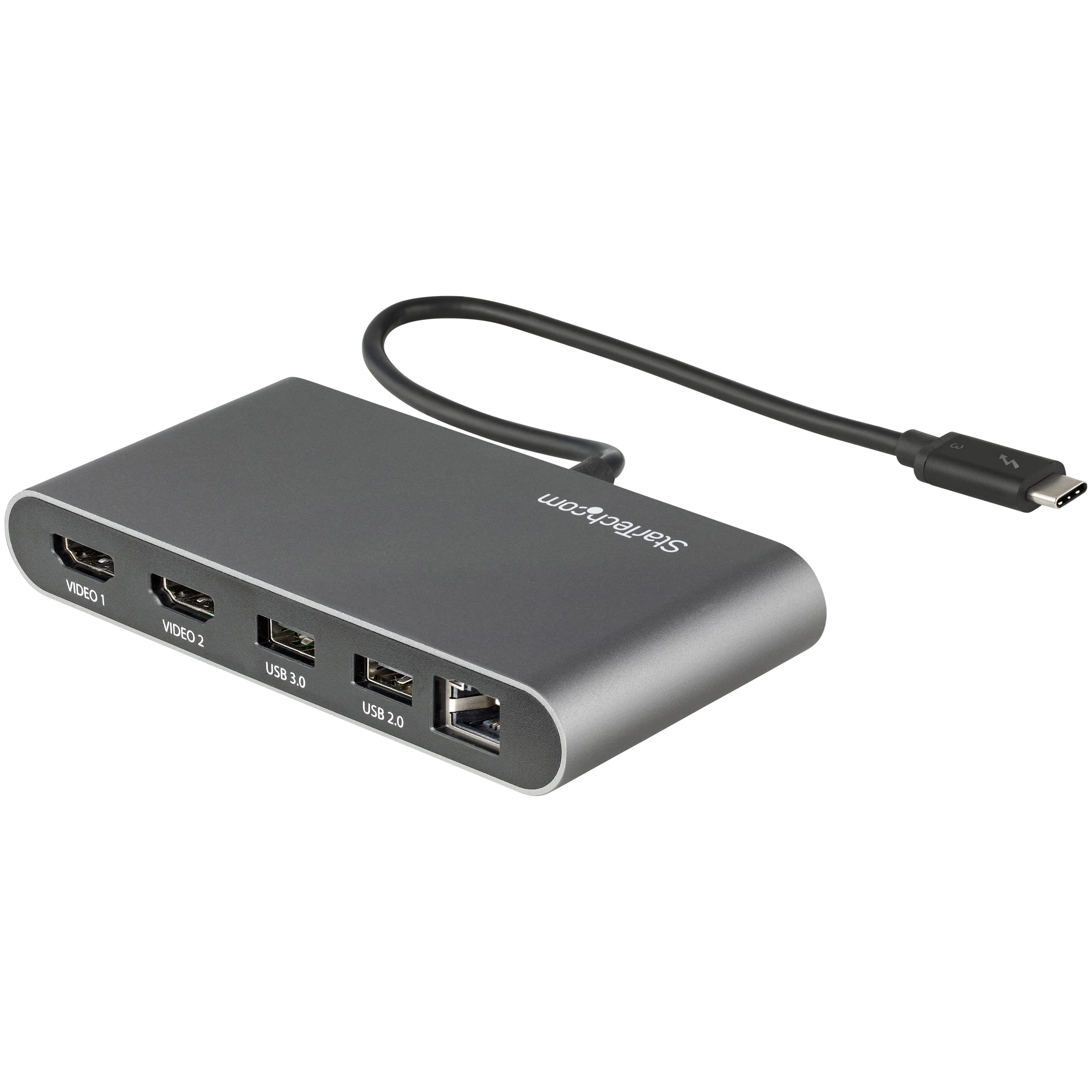 StarTech.com Thunderbolt 3 Mini Dock - Portable Dual Monitor Docking Station w/HDMI 4K 60Hz, 2x USB-A Hub (3.0/2.0), GbE - 11in/28cm Cable - TB3 Multiport Adapter - Mac/Windows (TB3DKMHDL)