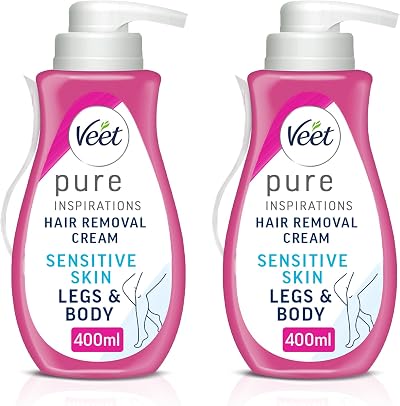 Veet Pure Hair Removal Cream Legs & Body Sensitive Skin 400ml Pack of 2