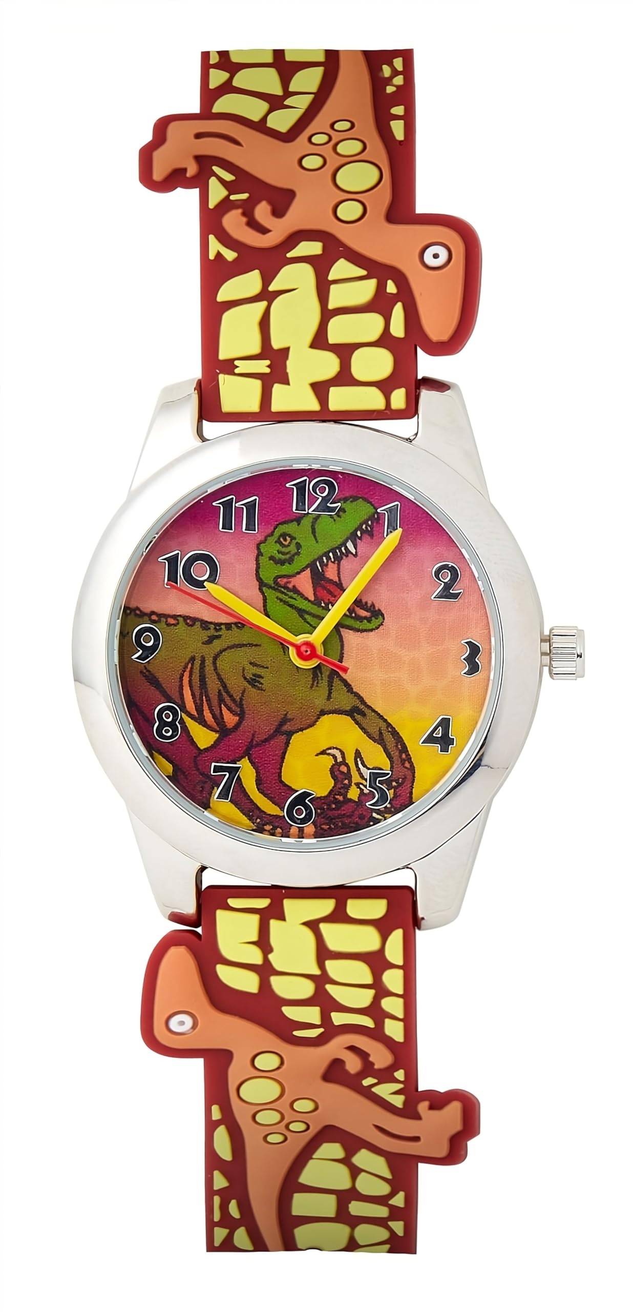 BWC Ltd Kids Fun Time Raptor Brown Yellow Dinosaur Watch Boys Girls Unisex Children's Teacher Dial Wrist Watch