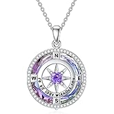 TOUPOP Valentines Day Gifts for Her Birthstone Necklace for Women Sterling Silver I'd be Lost without You Compass Crystal Pendant Jewelry Wife Anniversary Girlfriend Birthday