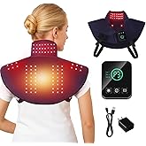 Cordless Red Light Therapy for Neck Shoulder Pain Reilef, Wearable Infrared Heating Wrap with Massager and Timer, 660nm & 850nm Near-Infrared Red Light Therapy Pad, Blue