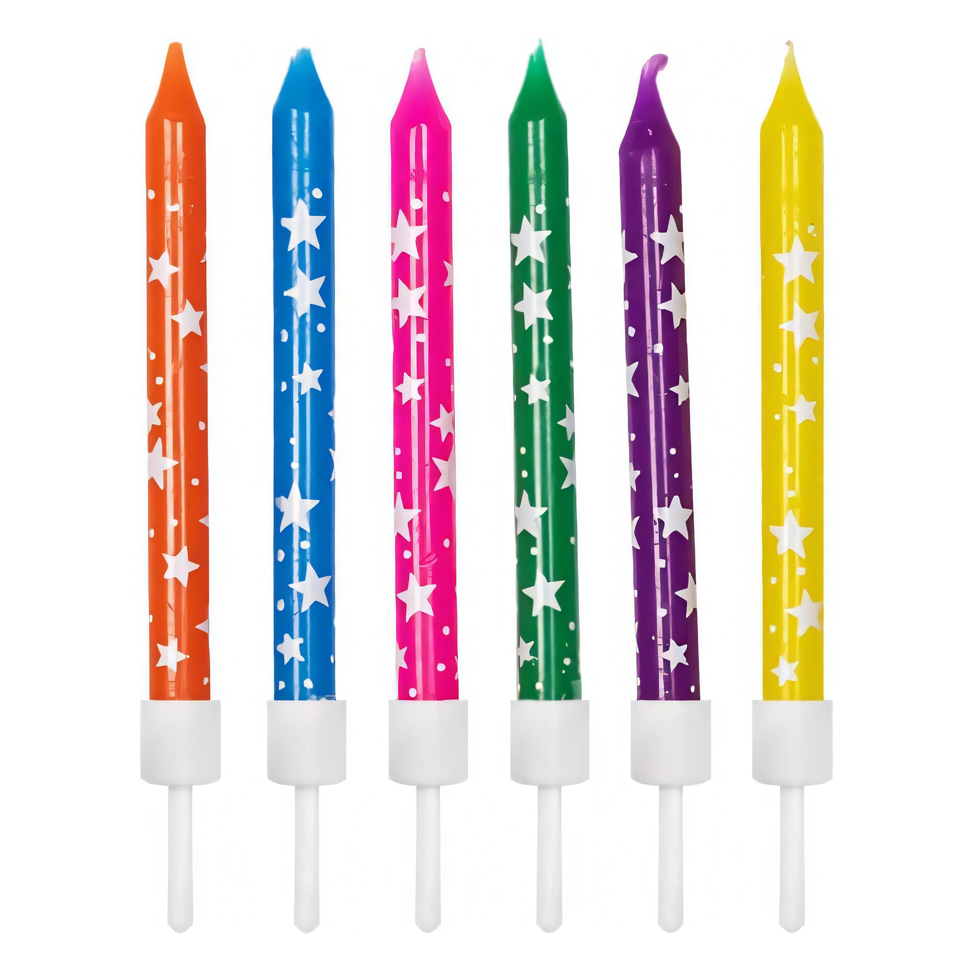 Anniversary house Birthday Candles Set of 12 - Stars Candles Multi-Coloured with Holders - Printed Party Cake Toppers and Decorations
