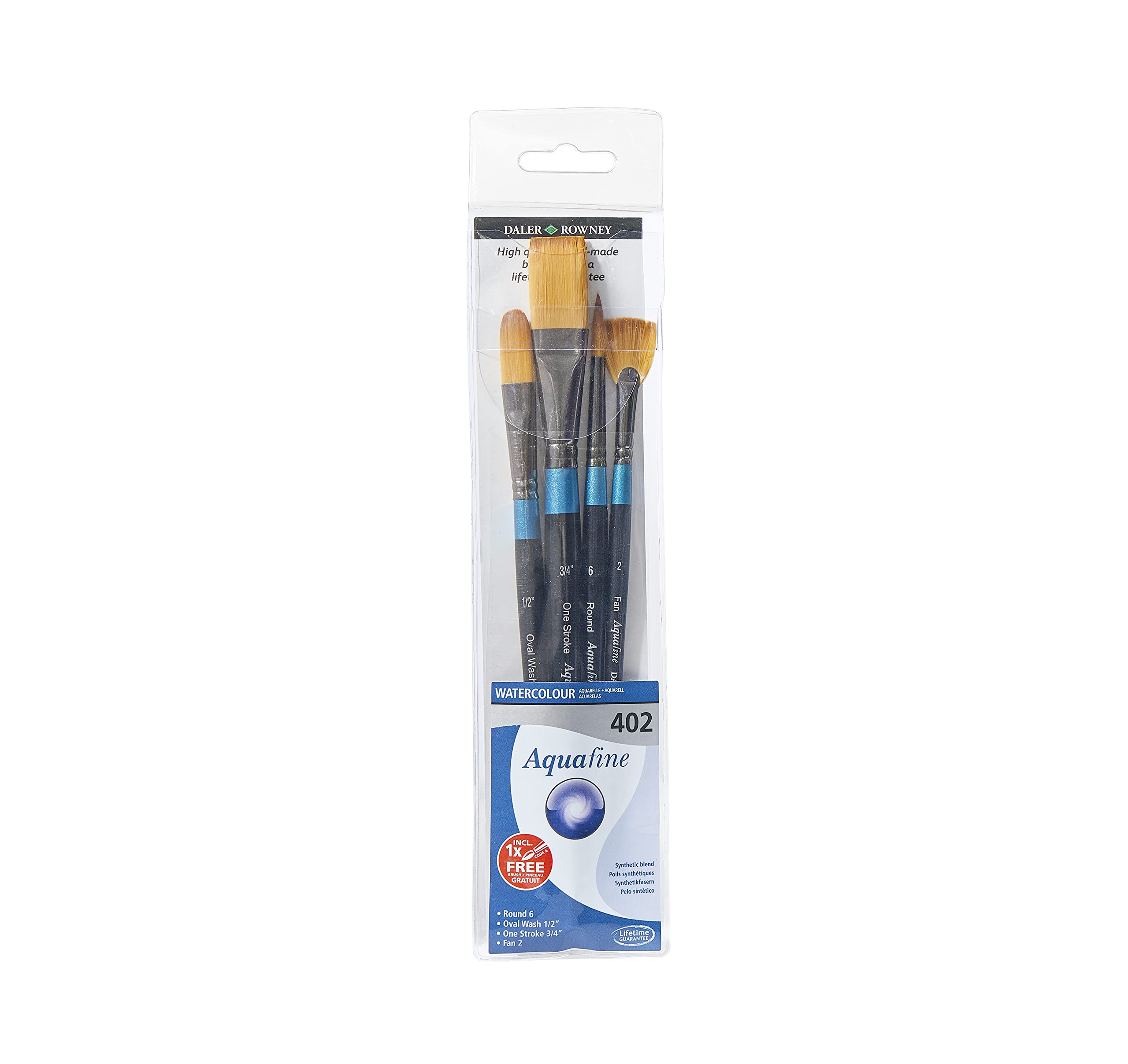 Daler Rowney, Set of 4 Watercolour Brushes, Aquafine 402, Handmade Black handle Short handle