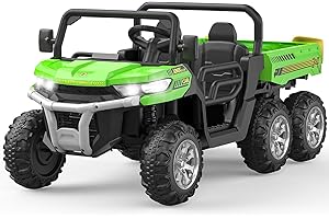 Hetoy 24V 2 Seater Ride On Dump Truck with Remote Control, Electric UTV Car with Electric Dump Bed, 4WD Power Ride Cars W/6 Wheels Ride On Toys for Boys Girls (Green)