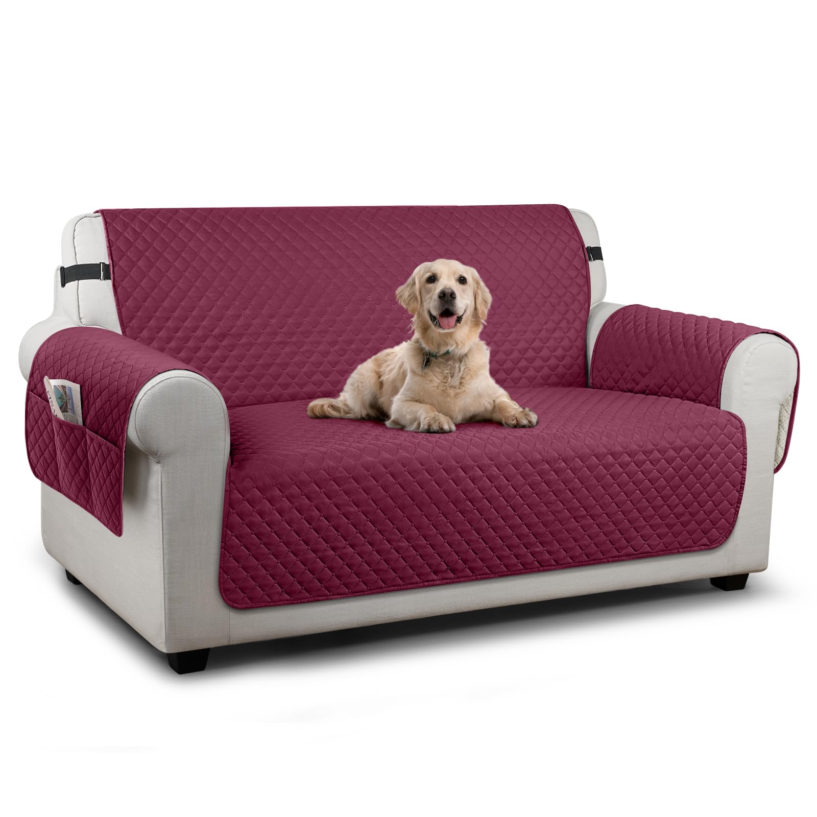 TAOCOCO Sofa 2 Seater Cover,Couch Covers with Storage Pockets,Anti Slip Settee Chair Covers,Machine Washable Sofa Protector for Dogs(Red)