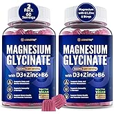 Magnesium Glycinate 500mg/250mg for Adults Teens - Plus D3,B6 & Zinc - Magnesium Glycinate Gummies,High Absorption - Support for Relaxation,Brain,Bone & Immunity Health - Sugar Free - 120Cts
