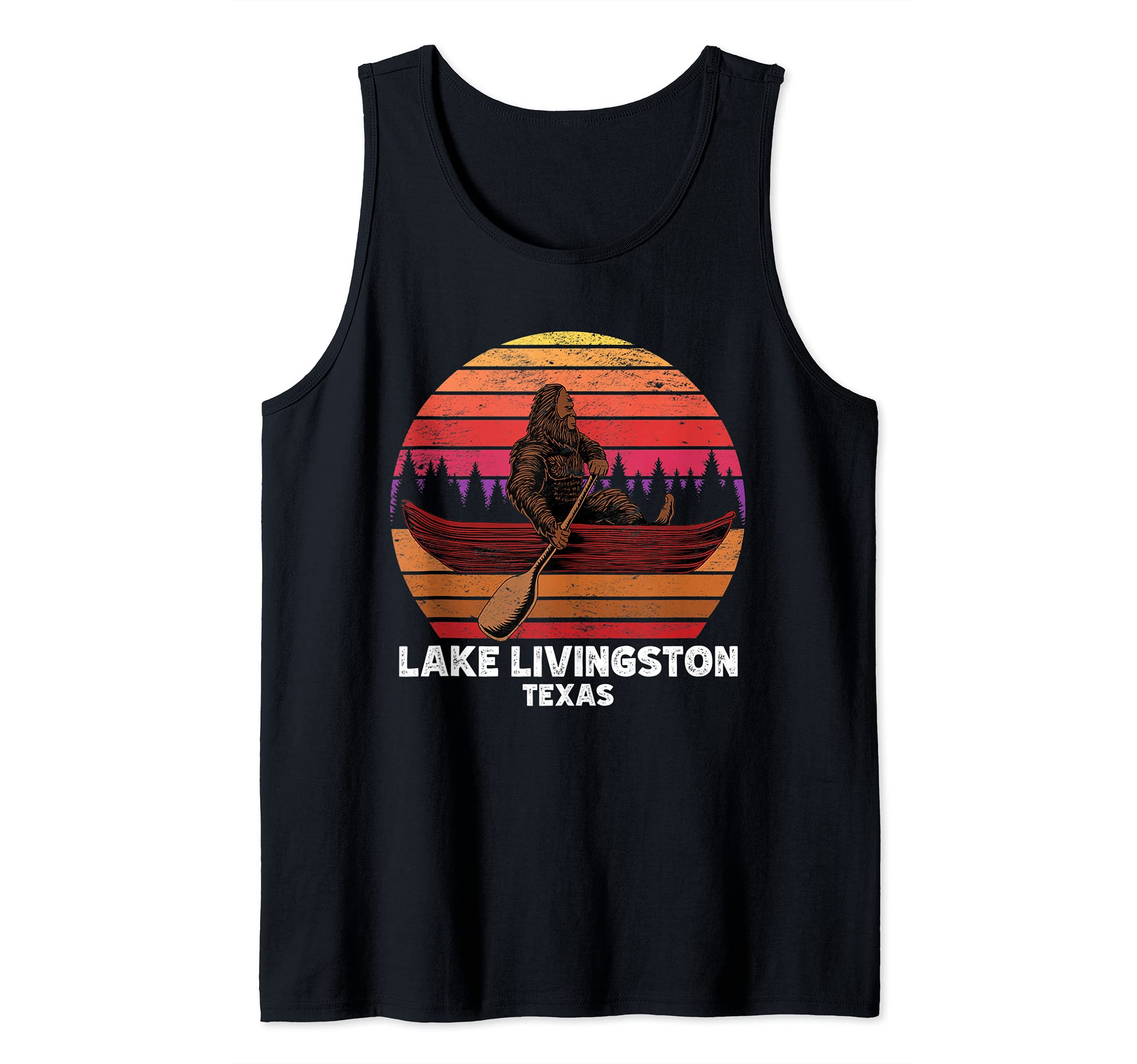 Bigfoot fishing lake canoeing Lake Livingston Tank Top
