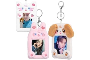SAFIGLE Plush Photocard Holder Keychain Kpop Cute Cartoon Cat Bunny Dog ID Card Holder Card Protector Cover Sleeve for Kpop Idol Photo Card, ID Badge, Credit Card, 3 Pack