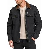 Inloko Men's Winter Jacket with Corduroy Collar, Washed Canvas Coat with Flannel Quilted Lining