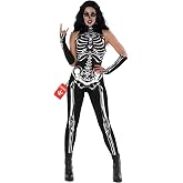 Morph, Skeleton Costume Women, Halloween Costumes for Women | Sleeveless Skeleton Bodysuit &amp; Arm Warmers Included, Bold Bone Print Front &amp; Back, Perfect for Halloween, Great for Dress-Up