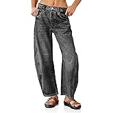 PLNOTME Women's Baggy Boyfriend Jeans Vintage Wide Leg Mid Rise Barrel Denim Ankle Pants