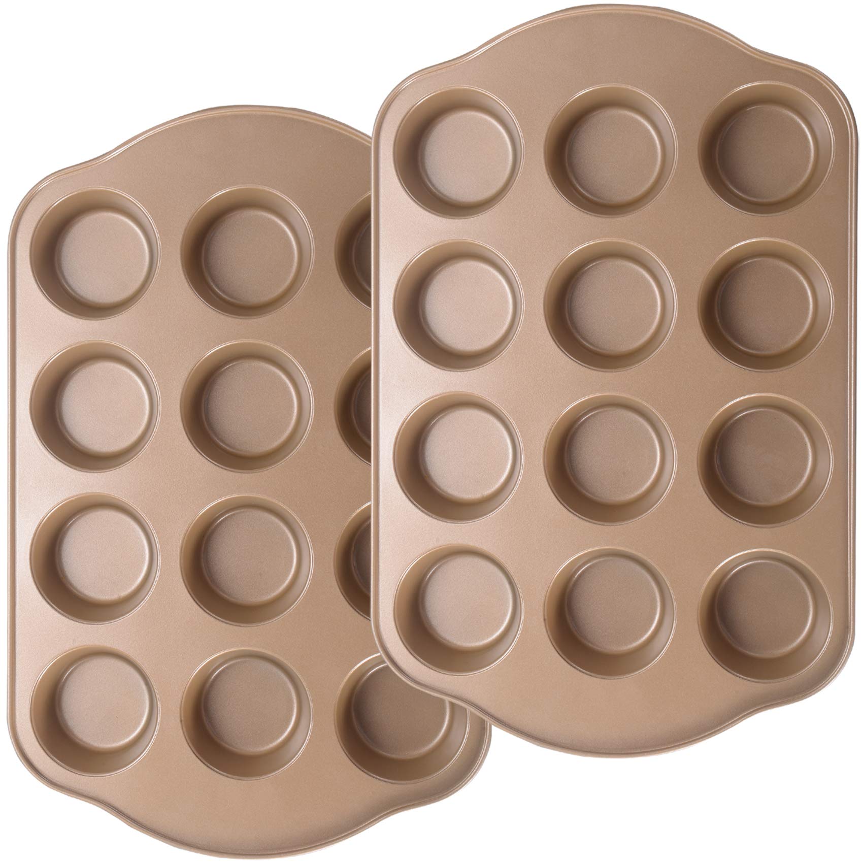 Joho Baking Nonstick Muffin Pan 12, Large Cupcake Pans for Baking, Muffin Tins for Oven, 2 Pack, 12-Cup, Gold