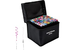 Dabo&Shobo 80 Color Alcohol Marker Pens, Bright Permanent Markers For Coloring, Markers For Adults Coloring Book, Wide Chisel and Fine Tip, Dual Tip Design, Equipped with Black Suitcase