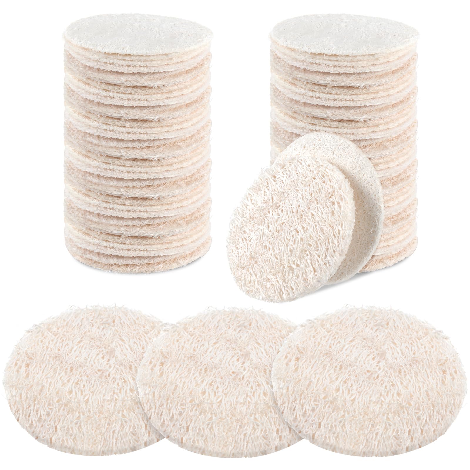 Photo 1 of Bokon Loofah Exfoliating Face Pads 2.36 Inches Round Natural Loofah Sponge Body Face Scrubber Remove Dead Skin Facial Pad Bulk for Bath Shower Spa Skin Cleaning Women Men(50 Pcs,White)