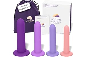 NewFlora Large Silicone Wand Set of 4, Hands Free Suction, Tapered Medical Silicone with Waterproof Storage Bag & Step by Ste