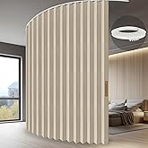 JILRON Accordion Folding Room Partition with Ceiling Track - Retractable Room Divider Curtain, Effortless Setup(Beige 100" W x 84" L-Pack of 1)