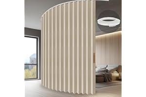 JILRON Accordion Folding Room Partition with Ceiling Track - Retractable Room Divider Curtain, Effortless Setup(Beige 100" W x 84" L-Pack of 1)