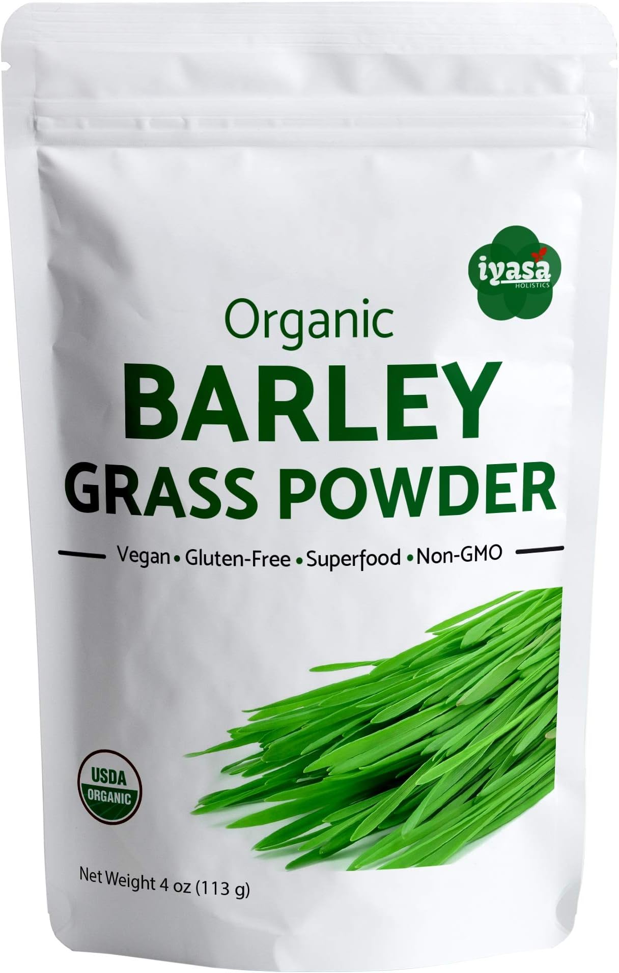 USDA Organic Barley Grass Powder, 4 oz (112 grams), Raw, Vegan, Green Super Food, Rich in Plant Protein, Fibers and Minerals, Natural Energy Booster and Body Detox, Resealable Pouch, (StarterPack-4Oz)