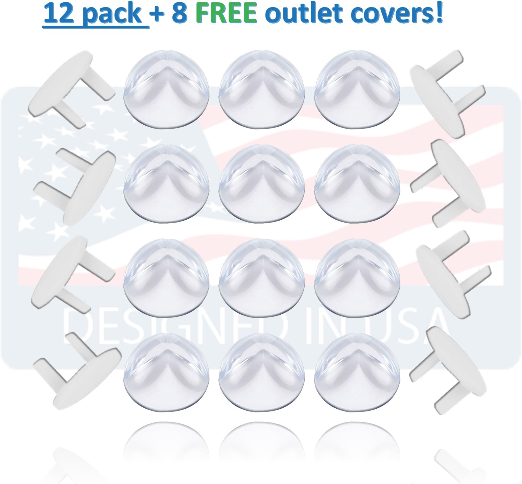 Ultimate Soft Corner Furniture/Coffee Table Guard Bumpers (12 Pack) by Toogli. Includes 3M Adhesive & Free Set of 8 Electrical Outlet Plug Protectors. Best Home Baby Proofing Package for Any Family.