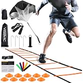 YISSVIC Agility Ladder 20 Feet 12 Adjustable Rungs | Speed Training Equipment Set, Agility Ladder, Football Cones, Running Parachute, Jump Rope, Resistance Bands