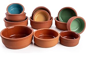 Luksyol Clay pot for cooking - Handmade round oven Bowl Tajine Microwave & Safe 100% Natural earthenware Eco friendly terracotta pots Mexican Indian Korean moroccan Dishes, 12 Pack