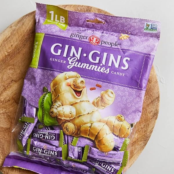 GIN GINS SWEET GINGER GUMMIES – NATURAL FRESH GINGER CANDY BY THE GINGER PEOPLE – SWEET GINGER GUMMIES FLAVOR – LARGE 1 LB BAG (16OZ) – PACK OF 1