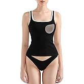 SUUKSESS Women Cotton Rib Squre Neck Tops Sleeveless Summer Padded Basic Tank Top