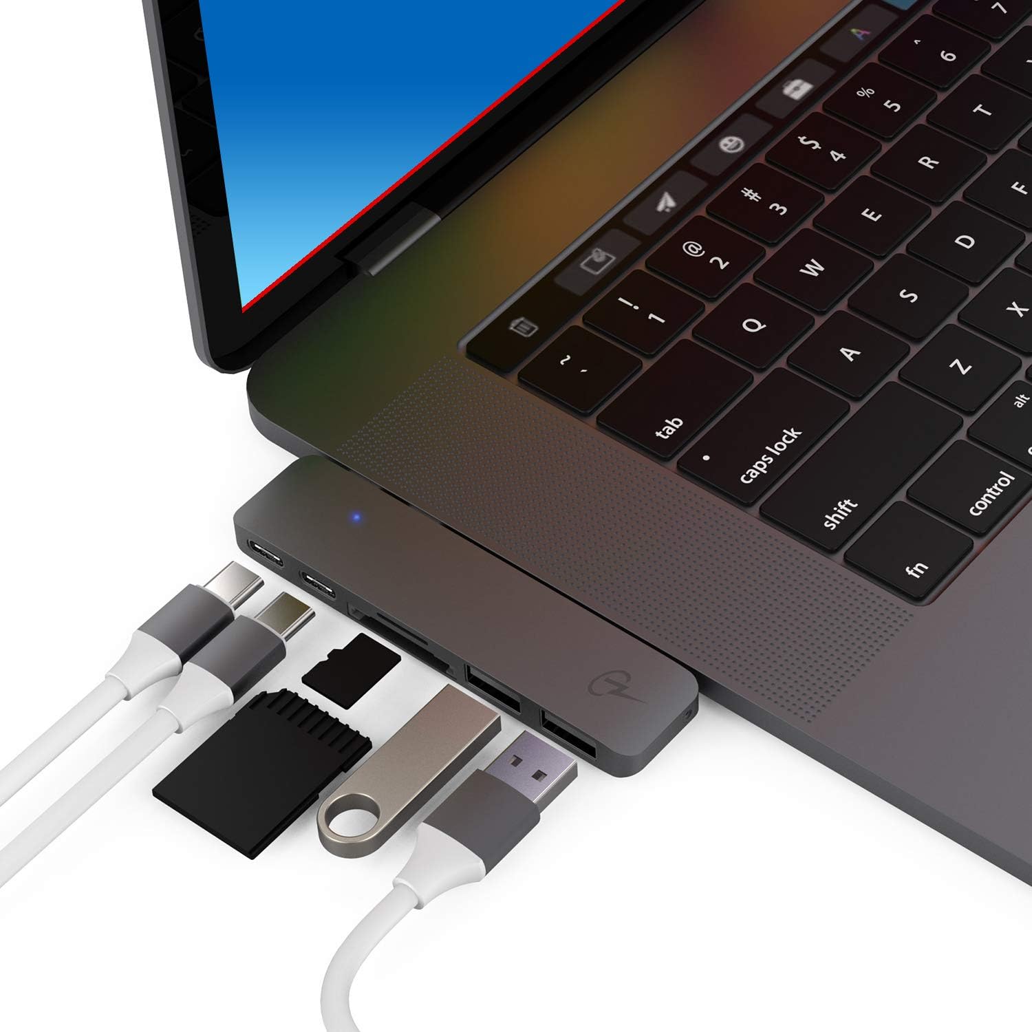 CharJenPro Adapter/Hub 40GB/S Thunderbolt 3 Port 5K 60Hz, USB-C Data, 2 USB 3.0 and Micro Card Readers for Apple Macbook Pro 2016 and 2017 - (Grey)