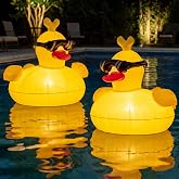 CetusLink Solar Floating Pool Lights, RGBW Color Changing 12-LED 20H Runtime with Remote, Pool Party and Garden Pond Decor, Cool Sunglasses Duck 2-Pack
