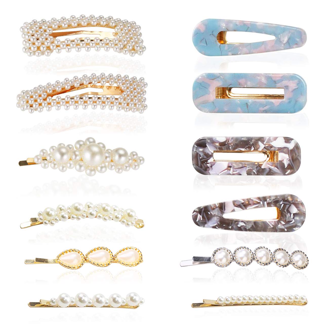 DC-BEAUTIFUL 12 Pcs Pearl Clips for Women Girl, Artificial Hair Pins Hair Barrettes Decorative Hairgrips for Party Work Wedding Daily Life (Mixed)