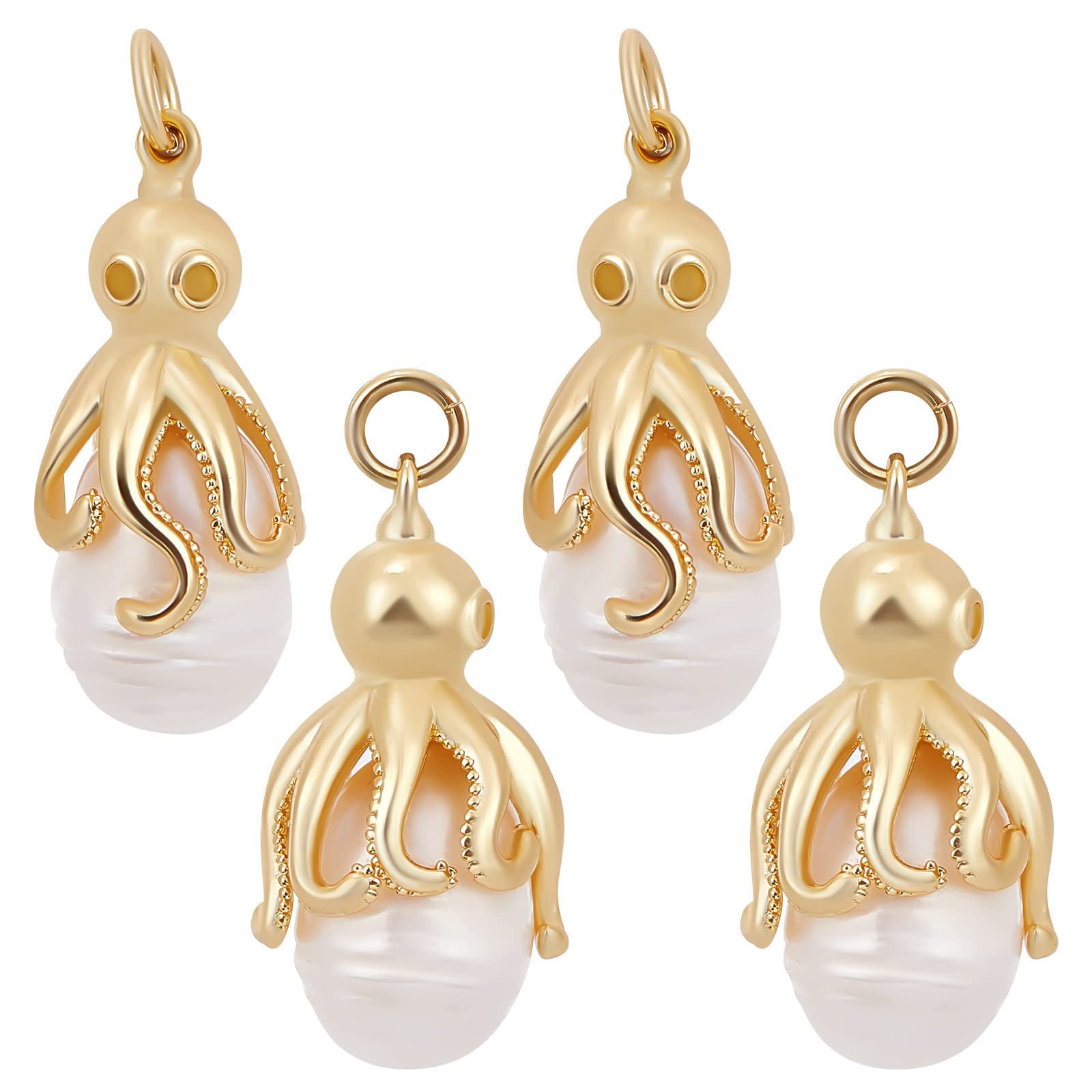Beebeecraft 1 Box 4Pcs Octopus Charms 18K Gold Plated Brass Natural Oval Shell Pearl Ocean Animals Pendants Charm with Jump Rings for Women Hawaii Jewellery Making