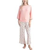 Goodnight Kiss Women's 2 Piece Pajama Set, 3/4 Sleeve and Capri Pants - Fall Fable Butter Knit Pajamas, Soft Matching PJ Set