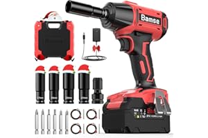 Bamse Impact Wrench Cordless, Brushless Power Impact Gun 21V, 1/2'', 4.0Ah Battery, 3200RPM & Max Torque 480 Ft-lbs (650N.m) with 4 Sockets, Electric Impact Driver for Car Tires and Home