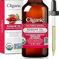 Cliganic Organic Rosehip Oil for Face, 100% Pure | Natural Cold Pressed Unrefined Carrier Seed Oil for Skin Hair & Nails | Ce